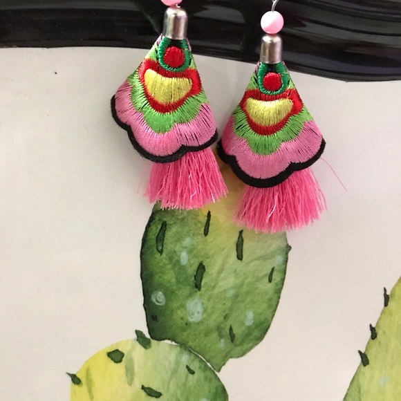 Hand made earrings / embroider / Mexican - Picture 5 of 6
